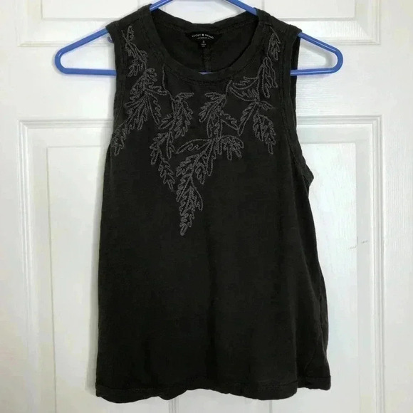 Lucky Brand Tops - Lucky Brand Embroidered  Leaf Ruched Back Tank SM